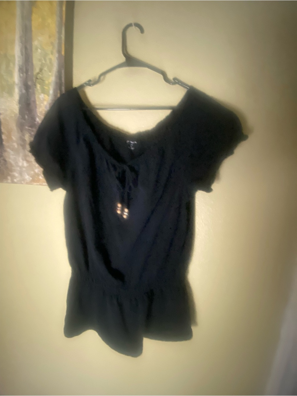 croft & barrow Black Short-Sleeve Peplum Top with Tie